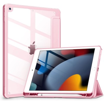 DTTOCASE - Custodia per iPad di 9a/8a/7a generazione da 10,2" (2021/2020/2019), retro trasparente, cover antiurto in TPU [supporto per matita integrato, supporto auto sleep/wake] per iPad 10.2, rosa - rosa