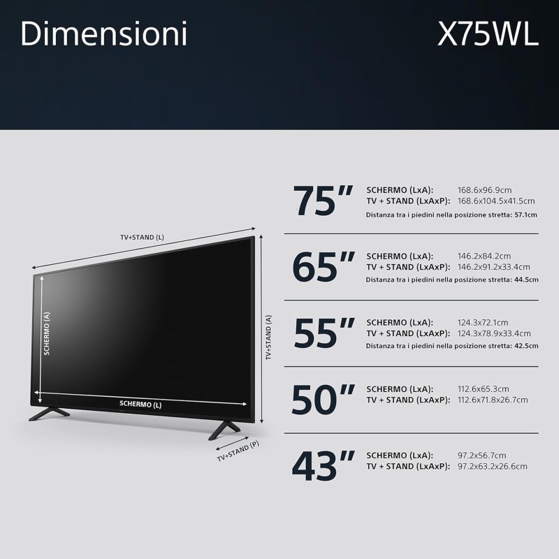 Sony BRAVIA,KD-65X75WL,LED,4K HDR,Google TV,ECO PACK,BRAVIA CORE,Narrow Bezel Design,Nero - 65 Inch