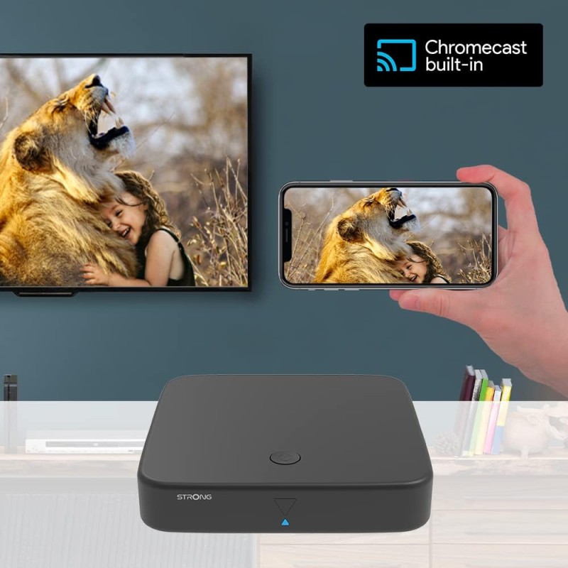STRONG - Streaming Box Android TV + DVB-T 4K UHD - SRT420 - Chromecast integrato - Compatibile con Google Voice Assistant - Dolby Audio e Dolby Vision - Facile da installare - Nero