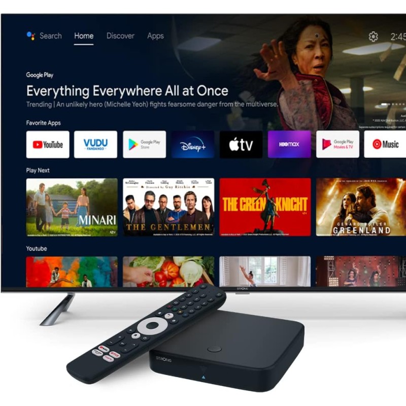 STRONG - Streaming Box Android TV + DVB-T 4K UHD - SRT420 - Chromecast integrato - Compatibile con Google Voice Assistant - Dolby Audio e Dolby Vision - Facile da installare - Nero