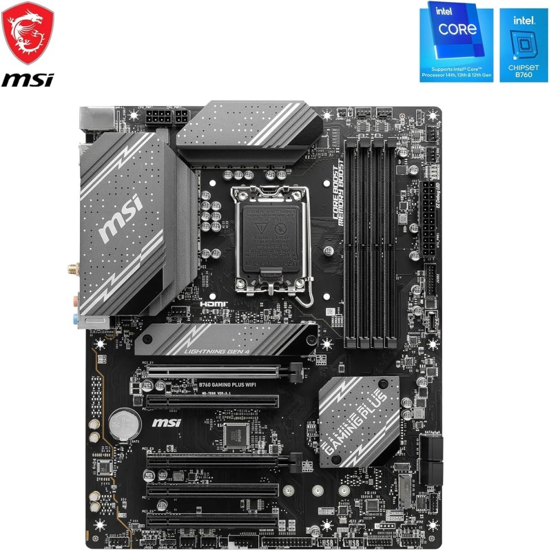 MSI Scheda madre B760 Gaming Plus WiFi, ATX - Supporta processori Intel Core di 12a e 13a generazione, LGA 1700 - DDR5 Memory Boost 6800+MHz/OC, 2 x PCIe 4.0 x16, 2 x M.2 Gen4, LAN 2.5G - ATX MSI Scheda madre B760 Gaming Plus WiFi, ATX - Supporta processori Intel Core di 12a e 13a generazione, LGA 1700 - DDR5 Memory Boost 6800+MHz/OC, 2 x PCIe 4.0 x16, 2 x M.2 Gen4, LAN 2.5G - ATX