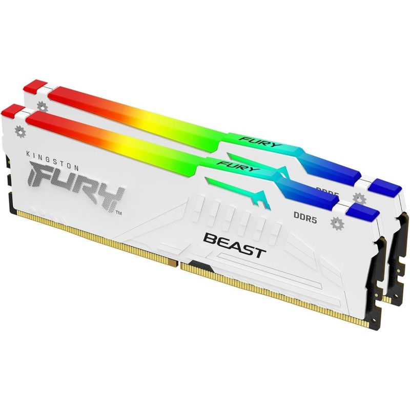 Kingston FURY Beast Bianco RGB XMP 32GB 6000MT/s DDR5 CL40 DIMM Memoria Gaming per Computer Fissi Kit da 2 - KF560C40BWAK2-32 - 32GB Bianco