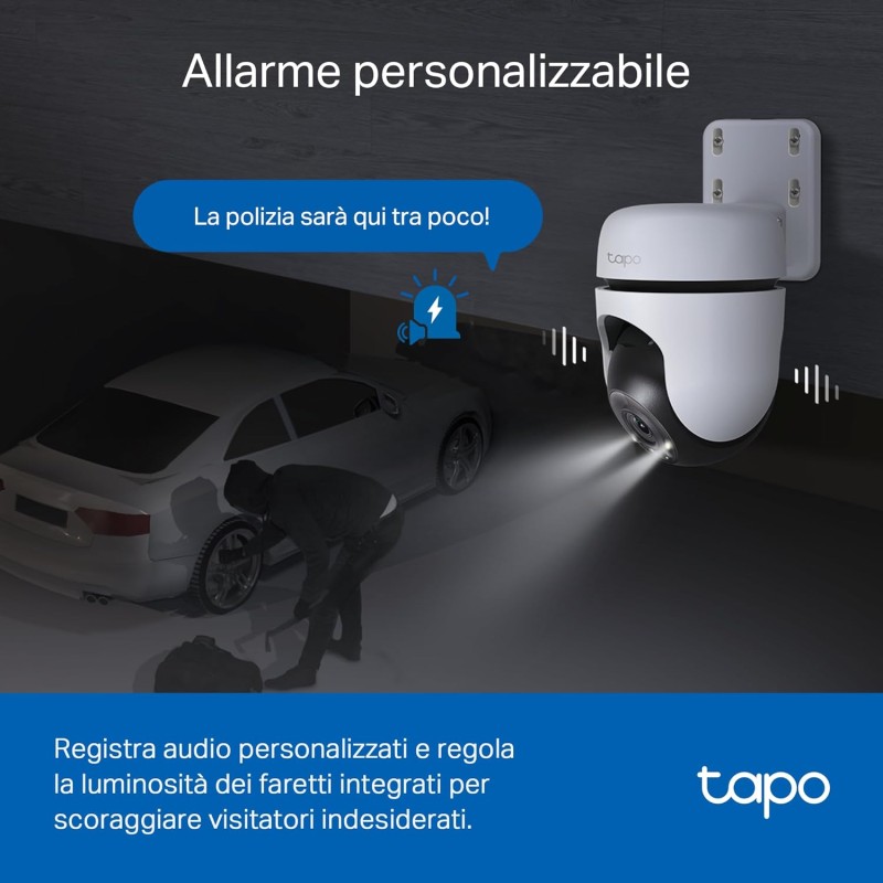 Tapo C510W Telecamera WiFi da esterno 2K 3MP, visione a 360°, visione notturna a colori, telecamera di sorveglianza IP, sensore di movimento, impermeabile IP65, audio bidirezionale, Alexa Tapo C510W Telecamera WiFi da esterno 2K 3MP, visione a 360°, visione notturna a colori, telecamera di sorveglianza IP, sensore di movimento, impermeabile IP65, audio bidirezionale, Alexa