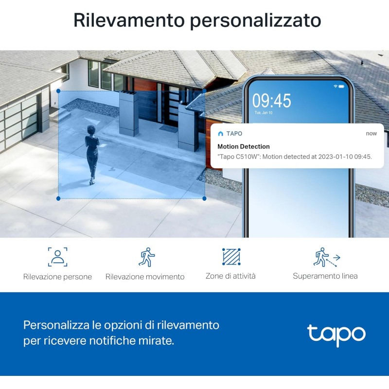 Tapo C510W Telecamera WiFi da esterno 2K 3MP, visione a 360°, visione notturna a colori, telecamera di sorveglianza IP, sensore di movimento, impermeabile IP65, audio bidirezionale, Alexa Tapo C510W Telecamera WiFi da esterno 2K 3MP, visione a 360°, visione notturna a colori, telecamera di sorveglianza IP, sensore di movimento, impermeabile IP65, audio bidirezionale, Alexa