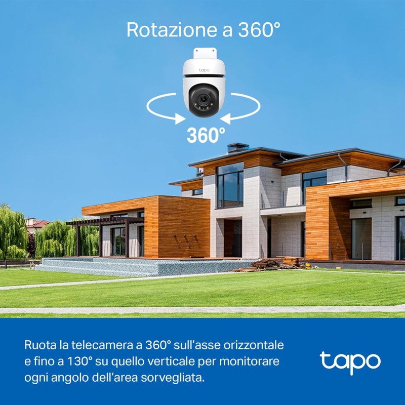 Tapo C510W Telecamera WiFi da esterno 2K 3MP, visione a 360°, visione notturna a colori, telecamera di sorveglianza IP, sensore di movimento, impermeabile IP65, audio bidirezionale, Alexa Tapo C510W Telecamera WiFi da esterno 2K 3MP, visione a 360°, visione notturna a colori, telecamera di sorveglianza IP, sensore di movimento, impermeabile IP65, audio bidirezionale, Alexa