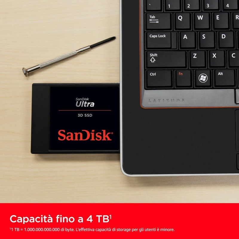 SanDisk Ultra 3D 4TB SSD Interno, SATA 2.5", ultra veloce fino a 560 MB/s, SATA III 6GB/s, 3D NAND Technologia, Tecnologia nCache 2.0, Resistente agli urti - 4TB