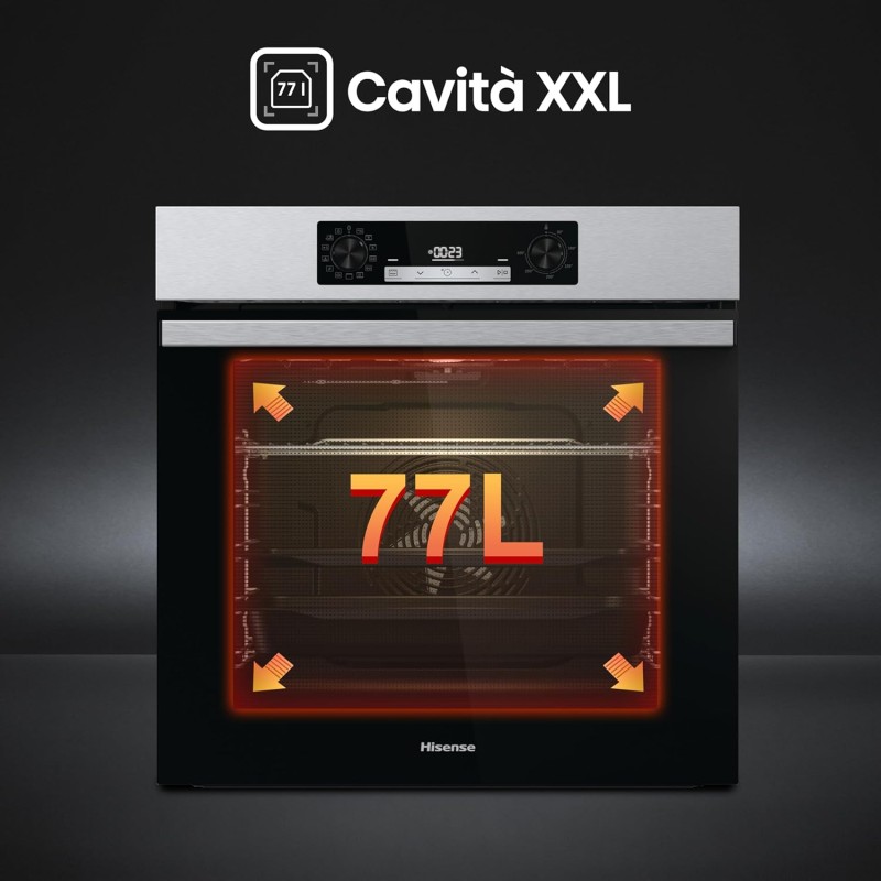 Hisense O65226AXS, Forno Elettrico da Incasso, Multifunzione Termoventilato con Vapore, Capienza XXL 77L, Pulizia AcquaClean, 13 Funzioni di Cottura (Pizza 300°C e AirFry), Inox Anti-impronta - Inox Hisense O65226AXS, Forno Elettrico da Incasso, Multifunzione Termoventilato con Vapore, Capienza XXL 77L, Pulizia AcquaClean, 13 Funzioni di Cottura (Pizza 300°C e AirFry), Inox Anti-impronta - Inox