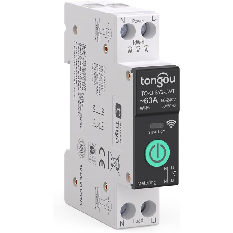 TONGOU SY2 JWT | WLAN Interruttore Relè intelligente | Misurazione della potenza | Automazione domestica | TUYA App Hub non richiesto | Controllo wireless dell'illuminazione e degli elettrodomestici​