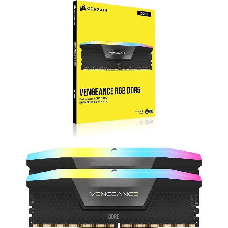 CORSAIR VENGEANCE RGB DDR5 RAM 64GB (2x32GB) 6400MHz CL32 Intel XMP Compatibile iCUE Memoria per Computer - Nero (CMH64GX5M2B6400C32) - 64GB (2x32GB) Nero CORSAIR VENGEANCE RGB DDR5 RAM 64GB (2x32GB) 6400MHz CL32 Intel XMP Compatibile iCUE Memoria per Computer - Nero (CMH64GX5M2B6400C32) - 64GB (2x32GB) Nero