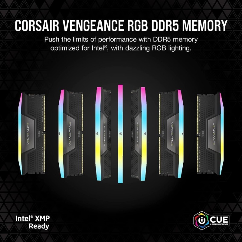 CORSAIR VENGEANCE RGB DDR5 RAM 64GB (2x32GB) 6400MHz CL32 Intel XMP Compatibile iCUE Memoria per Computer - Nero (CMH64GX5M2B6400C32) - 64GB (2x32GB) Nero CORSAIR VENGEANCE RGB DDR5 RAM 64GB (2x32GB) 6400MHz CL32 Intel XMP Compatibile iCUE Memoria per Computer - Nero (CMH64GX5M2B6400C32) - 64GB (2x32GB) Nero