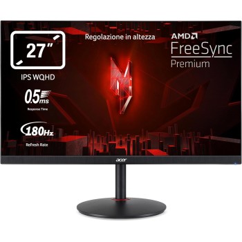 Acer Nitro XV271UM3bmiiprfx, Monitor Gaming PC 27", Display IPS WQHD, 180 Hz, 0,5 ms, FreeSync Premium, HDMI 2.0, DP 1.2, ZeroFrame, Speaker Integrati, Regolazione in altezza, Cavi DP, HDMI Inclusi - 27"