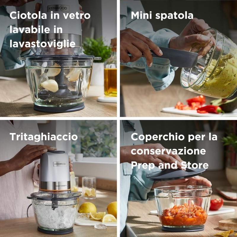 Kenwood EasyChop+ CHP62.400SI, Tritatutto con Sistema di Lame Quad Blade in Acciaio Inox, Sistema di Controllo, Tritaghiaccio, Ciotola in Vetro da 600ml, Lavabile in Lavastoviglie, 500W, Silver Kenwood EasyChop+ CHP62.400SI, Tritatutto con Sistema di Lame Quad Blade in Acciaio Inox, Sistema di Controllo, Tritaghiaccio, Ciotola in Vetro da 600ml, Lavabile in Lavastoviglie, 500W, Silver
