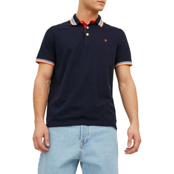 JACK & JONES Polo Plain Shirt Collar Polo - L Nero - Grigio - Arancione