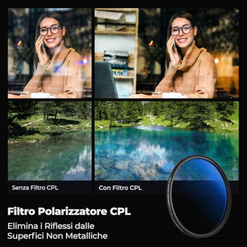 K&F CONCEPT Nano-Klear Filtro Polarizzatore Circolare CPL in Vetro Ottico con Nano-Rivestimento per Obiettivi 72mm + Un Panno di Pulizia - 72mm K&F CONCEPT Nano-Klear Filtro Polarizzatore Circolare CPL in Vetro Ottico con Nano-Rivestimento per Obiettivi 72mm + Un Panno di Pulizia - 72mm