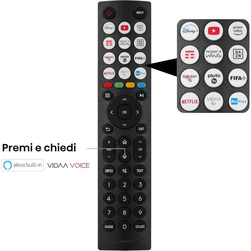 Hisense 50" UHD 4K 2023 50E63KT, Smart TV VIDAA U6, Dolby Vision, HDR 10+, Game Mode Plus, Alexa Built-in, Tuner DVB-T2/S2 HEVC 10, lativù 4K - 50 Pollici Hisense 50" UHD 4K 2023 50E63KT, Smart TV VIDAA U6, Dolby Vision, HDR 10+, Game Mode Plus, Alexa Built-in, Tuner DVB-T2/S2 HEVC 10, lativù 4K - 50 Pollici