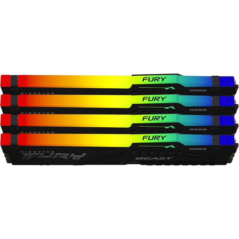 Kingston FURY Beast Nero RGB XMP 128GB 5200MT/s DDR5 CL40 DIMM Memoria Gaming per Computer Fissi Kit da 4 - KF552C40BBAK4-128 - 128GB Nero Kingston FURY Beast Nero RGB XMP 128GB 5200MT/s DDR5 CL40 DIMM Memoria Gaming per Computer Fissi Kit da 4 - KF552C40BBAK4-128 - 128GB Nero