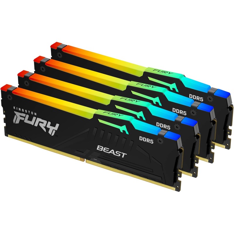Kingston FURY Beast Nero RGB XMP 128GB 5200MT/s DDR5 CL40 DIMM Memoria Gaming per Computer Fissi Kit da 4 - KF552C40BBAK4-128 - 128GB Nero Kingston FURY Beast Nero RGB XMP 128GB 5200MT/s DDR5 CL40 DIMM Memoria Gaming per Computer Fissi Kit da 4 - KF552C40BBAK4-128 - 128GB Nero