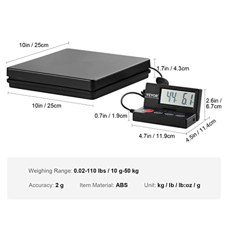 VEVOR Bilancia Digitale Pesa Pacchi di Spedizione Pacchi Postali Uso Commerciale in ABS Carico tra 10g-50kg per Corriere Fattoria, Bilancia per Pacchi 250 x 250 x 43 mm Schermo LCD Funzione Tara Hold - 50kg/2g VEVOR Bilancia Digitale Pesa Pacchi di Spedizione Pacchi Postali Uso Commerciale in ABS Carico tra 10g-50kg per Corriere Fattoria, Bilancia per Pacchi 250 x 250 x 43 mm Schermo LCD Funzione Tara Hold - 50kg/2g