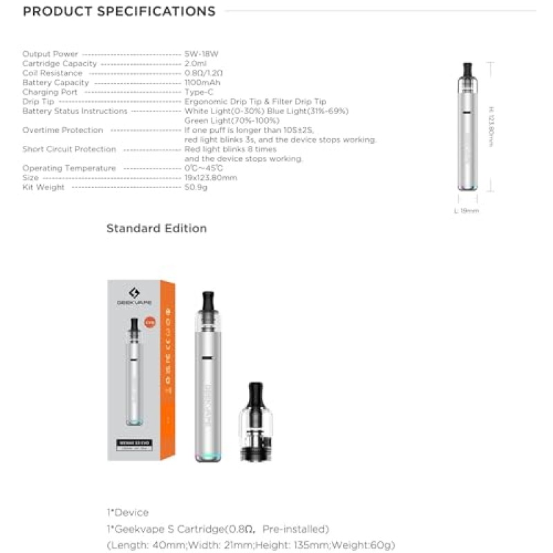 WENAX S3 EVO | GEEKVAPE Wenax S3 (Stylus 3) Pod Kit 18W 1100mAh Batteria | 2ml S Cartuccia 0.8ohm Vaporizzatore - No nicotine, No e-liquid (Blu-) - Blu- WENAX S3 EVO | GEEKVAPE Wenax S3 (Stylus 3) Pod Kit 18W 1100mAh Batteria | 2ml S Cartuccia 0.8ohm Vaporizzatore - No nicotine, No e-liquid (Blu-) - Blu-