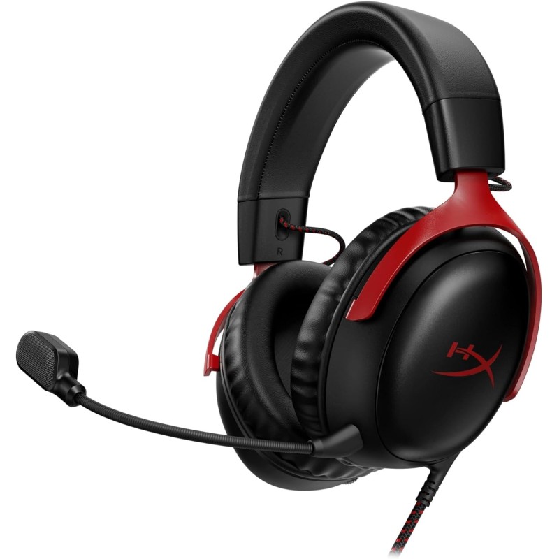 HyperX Cloud III, Cuffie da Gaming con Cavo USB-C, Controlli Audio Integrati, Telaio in Alluminio, Cuscinetti in Memory Foam Rivestiti in Similpelle, Adatto per PS4, Xbox e PC, Nero/Rosso - Rosso