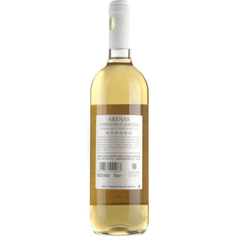 Cantina Quartu Sant'Elena Vermentino di Sardegna “Arenas” Doc - 750 ML - White Wine Cantina Quartu Sant'Elena Vermentino di Sardegna “Arenas” Doc - 750 ML - White Wine