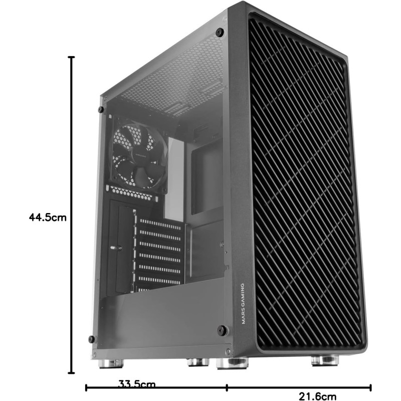 Mars Gaming MC-3000, Semitower Gaming ATX, Finestra Vetro Temperato, Parte Frontale Metal-Mesh, 4 Ventole 120 mm, Nero