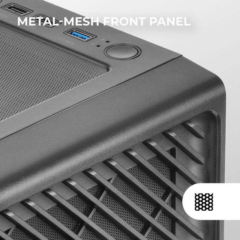 Mars Gaming MC-F, Semitower Gaming ATX, Finestra Vetro Temperato, Parte Frontale Metal-Mesh, 4 Ventole ARGB 120 mm, Nero