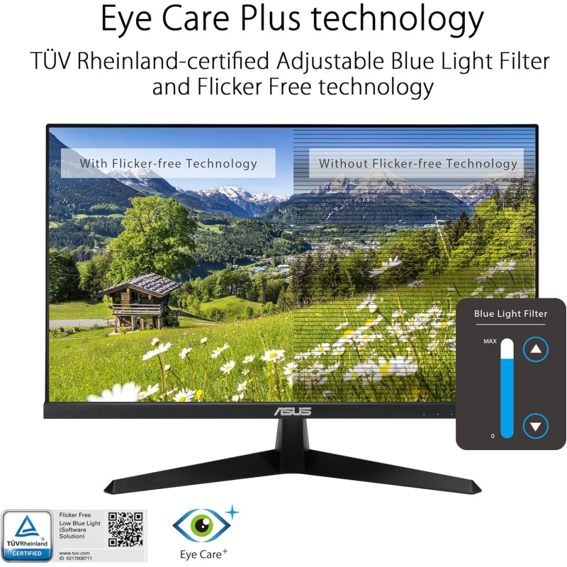 ASUS VY249HGE Eye Care Monitor Gaming 24” pollici FHD (1920 x 1080), IPS 144Hz, SmoothMotion, 1ms (MPRT), FreeSync Premium, Tecnologia Eye Care Plus, Filtro Luce Blu, Anti-sfarfallio, Nero - 24" Full HD IPS ASUS VY249HGE Eye Care Monitor Gaming 24” pollici FHD (1920 x 1080), IPS 144Hz, SmoothMotion, 1ms (MPRT), FreeSync Premium, Tecnologia Eye Care Plus, Filtro Luce Blu, Anti-sfarfallio, Nero - 24" Full HD IPS
