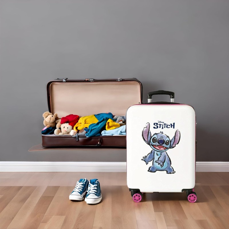 Disney Adorable Stitch Bagagli- Bagagli per bambini Bambine e ragazze Bianco/ Rosa - Valigia cabina Adorabile