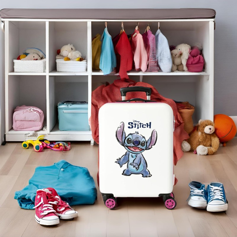 Disney Adorable Stitch Bagagli- Bagagli per bambini Bambine e ragazze Bianco/ Rosa - Valigia cabina Adorabile