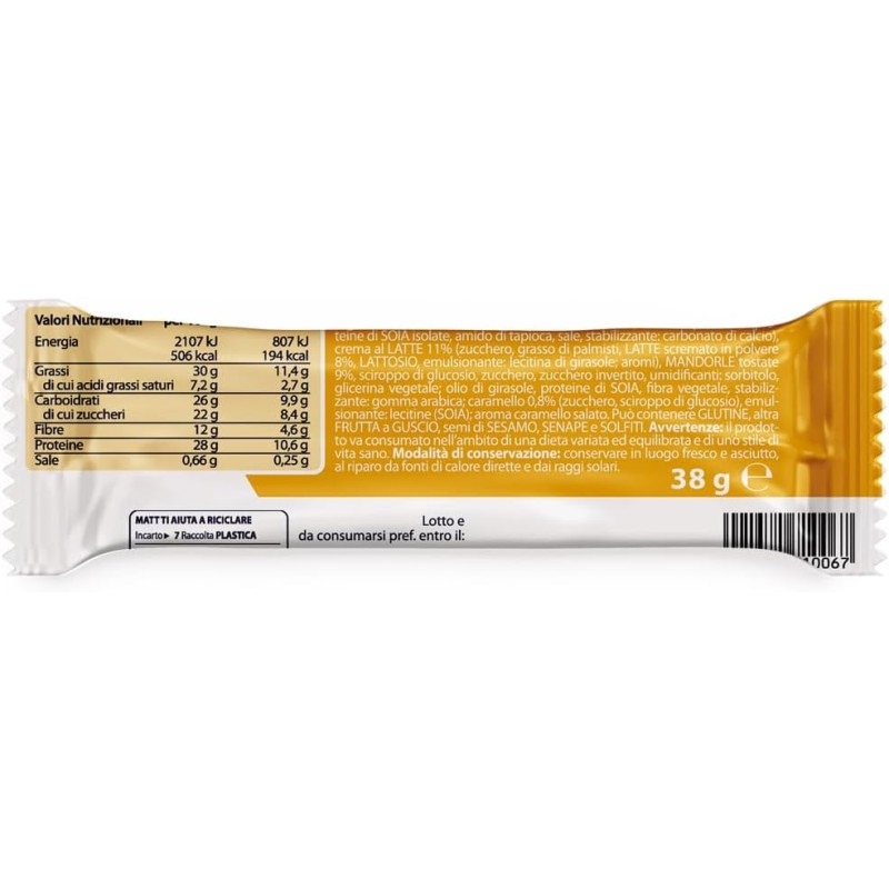 Matt Nutrition, Nuts Protein, Barretta Proteica Gusto Arachidi e Caramello, Barretta Ricca di Proteine e a Basso Contenuto di Carboidrati, Snack con Proteine Vegetali, Confezione da 38g