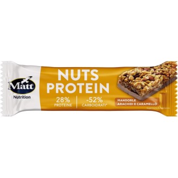 Matt Nutrition, Nuts Protein, Barretta Proteica Gusto Arachidi e Caramello, Barretta Ricca di Proteine e a Basso Contenuto di Carboidrati, Snack con Proteine Vegetali, Confezione da 38g