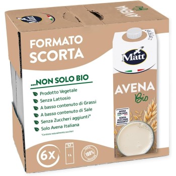 Matt, Avena Bio, Bevanda Vegetale Senza Lattosio e Senza Zuccheri Aggiunti, Bevanda Fresca e Dissetante a Basso Contenuto di Grassi, Gusto Delicato e Dolce, Alimentazione Sana, Confezione da 6x1L Matt, Avena Bio, Bevanda Vegetale Senza Lattosio e Senza Zuccheri Aggiunti, Bevanda Fresca e Dissetante a Basso Contenuto di Grassi, Gusto Delicato e Dolce, Alimentazione Sana, Confezione da 6x1L