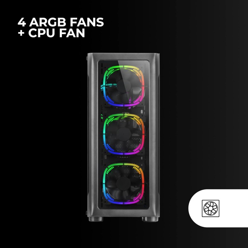 Mars Gaming MC-NEO, Torre Gaming XXL E-ATX, Finestra Frontale e Laterale Vetro Temperato, 4 Ventole ARGB 120mm + Ventola 120mm, Sistema CPU Freezer, Nero