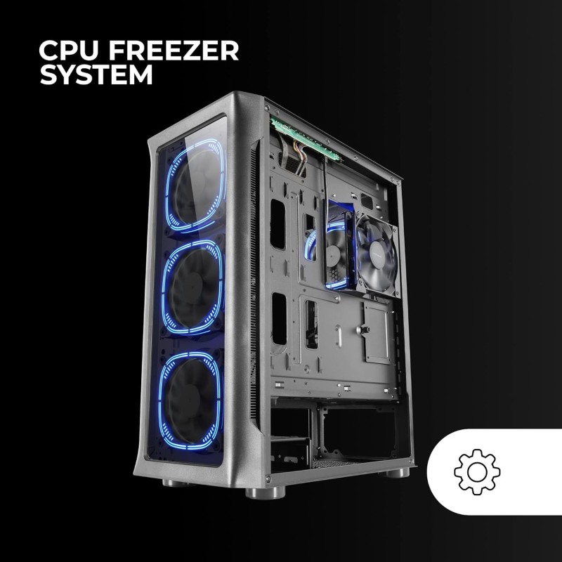 Mars Gaming MC-NEO, Torre Gaming XXL E-ATX, Finestra Frontale e Laterale Vetro Temperato, 4 Ventole ARGB 120mm + Ventola 120mm, Sistema CPU Freezer, Nero