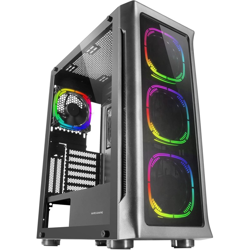 Mars Gaming MC-NEO, Torre Gaming XXL E-ATX, Finestra Frontale e Laterale Vetro Temperato, 4 Ventole ARGB 120mm + Ventola 120mm, Sistema CPU Freezer, Nero