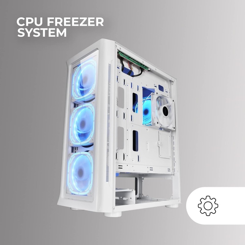 Mars Gaming MC-NEO, Torre Gaming XXL E-ATX, Finestra Frontale e Laterale Vetro Temperato, 4 Ventole ARGB 120mm + Ventola 120mm, Sistema CPU Freezer, Bianco