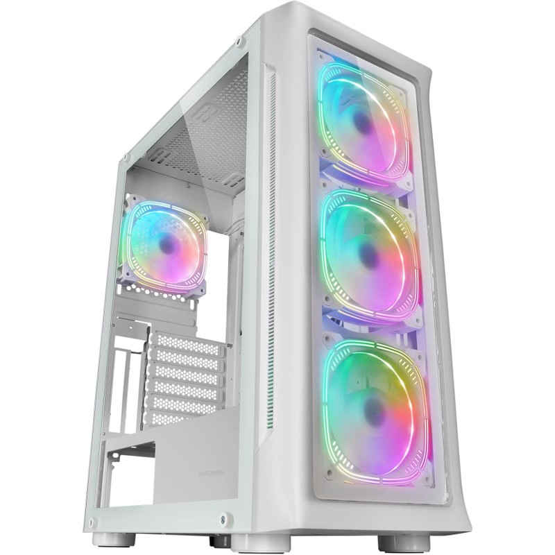 Mars Gaming MC-NEO, Torre Gaming XXL E-ATX, Finestra Frontale e Laterale Vetro Temperato, 4 Ventole ARGB 120mm + Ventola 120mm, Sistema CPU Freezer, Bianco