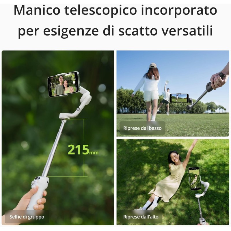 DJI Osmo Mobile 6, stabilizzatore per smartphone a 3 assi, tracciamento degli oggetti, manico integrato, portatile e pieghevole, per Android e iPhone, ideale per vlog, YouTube, TikTok, grigio platino DJI Osmo Mobile 6, stabilizzatore per smartphone a 3 assi, tracciamento degli oggetti, manico integrato, portatile e pieghevole, per Android e iPhone, ideale per vlog, YouTube, TikTok, grigio platino