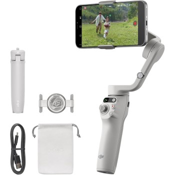 DJI Osmo Mobile 6, stabilizzatore per smartphone a 3 assi, tracciamento degli oggetti, manico integrato, portatile e pieghevole, per Android e iPhone, ideale per vlog, YouTube, TikTok, grigio platino