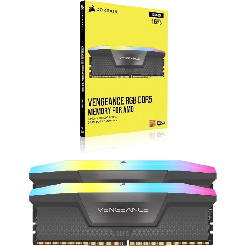 CORSAIR VENGEANCE RGB DDR5 64GB (2x32GB) DDR5 6000MHz CL30 AMD EXPO Intel XMP iCUE Memoria Compatibile per Computer - Grigio (CMH64GX5M2B6000Z30) - 64GB (2x32GB) CORSAIR VENGEANCE RGB DDR5 64GB (2x32GB) DDR5 6000MHz CL30 AMD EXPO Intel XMP iCUE Memoria Compatibile per Computer - Grigio (CMH64GX5M2B6000Z30) - 64GB (2x32GB)