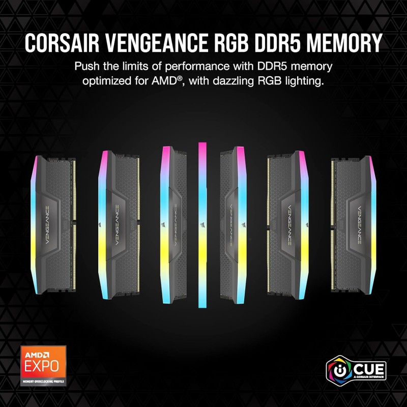 CORSAIR VENGEANCE RGB DDR5 64GB (2x32GB) DDR5 6000MHz CL30 AMD EXPO Intel XMP iCUE Memoria Compatibile per Computer - Grigio (CMH64GX5M2B6000Z30) - 64GB (2x32GB) CORSAIR VENGEANCE RGB DDR5 64GB (2x32GB) DDR5 6000MHz CL30 AMD EXPO Intel XMP iCUE Memoria Compatibile per Computer - Grigio (CMH64GX5M2B6000Z30) - 64GB (2x32GB)
