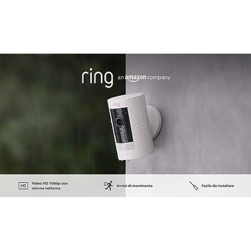 Ring videocamera esterna a batteria (Stick Up Cam) | Telecamera di sorveglianza wifi senza fili per esterno con 1080p HD video, audio bidirezionale, fai-da-te | Ring Home: 30 gg. prova gratuita - Bianco