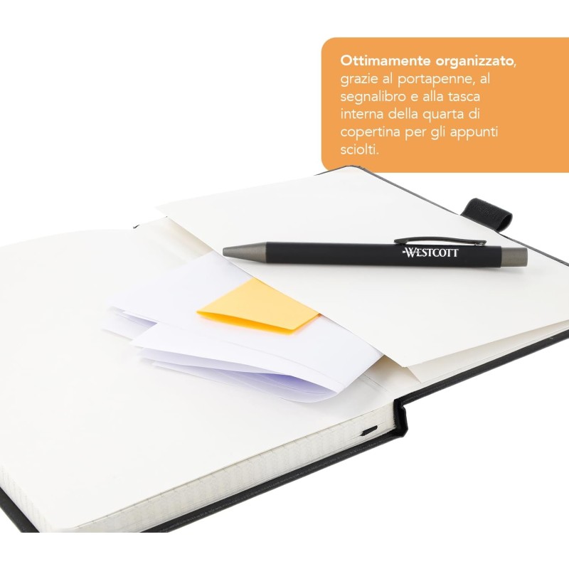Westcott Taccuino DIN A5 quadrato | 192 pagine in elegante copertina rigida | carta FSC-mix sostenibile da 80 g/m² | con tasca interna, segnalibro e portapenne | E-744836 00 - A5 Westcott Taccuino DIN A5 quadrato | 192 pagine in elegante copertina rigida | carta FSC-mix sostenibile da 80 g/m² | con tasca interna, segnalibro e portapenne | E-744836 00 - A5