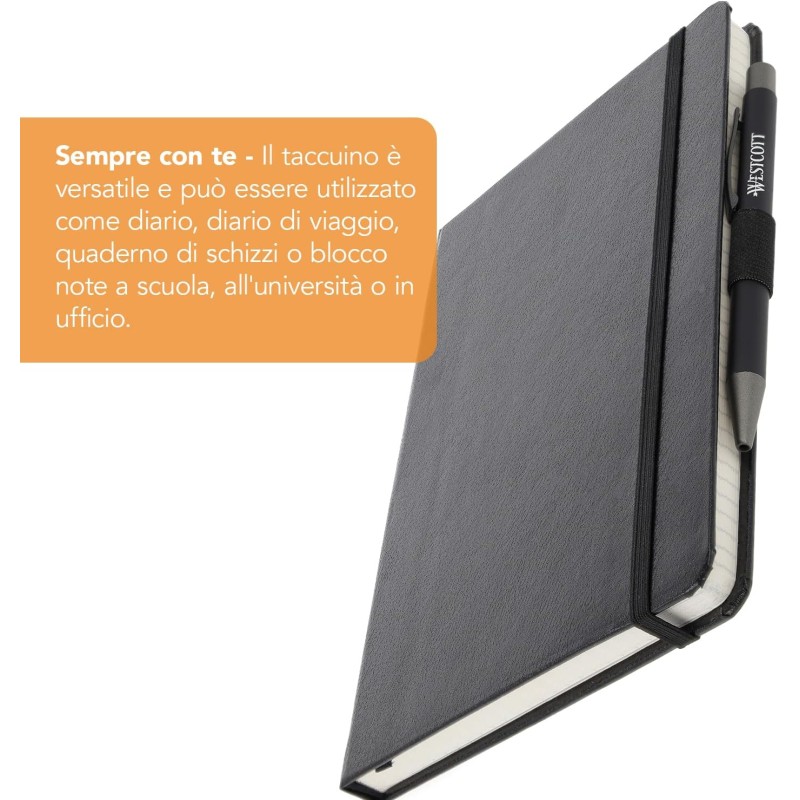 Westcott Taccuino DIN A5 quadrato | 192 pagine in elegante copertina rigida | carta FSC-mix sostenibile da 80 g/m² | con tasca interna, segnalibro e portapenne | E-744836 00 - A5 Westcott Taccuino DIN A5 quadrato | 192 pagine in elegante copertina rigida | carta FSC-mix sostenibile da 80 g/m² | con tasca interna, segnalibro e portapenne | E-744836 00 - A5
