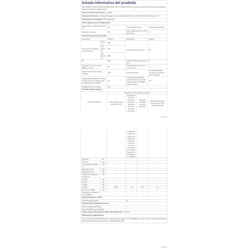 COMFEE' RCC100WH2(E) Congelatore a pozzetto, 99 Litri, Libera installazione, Silenzioso 38 dB, Sistema di raffreddamento D+, Controllo digitale, Adatto a vari scenari, Bianco