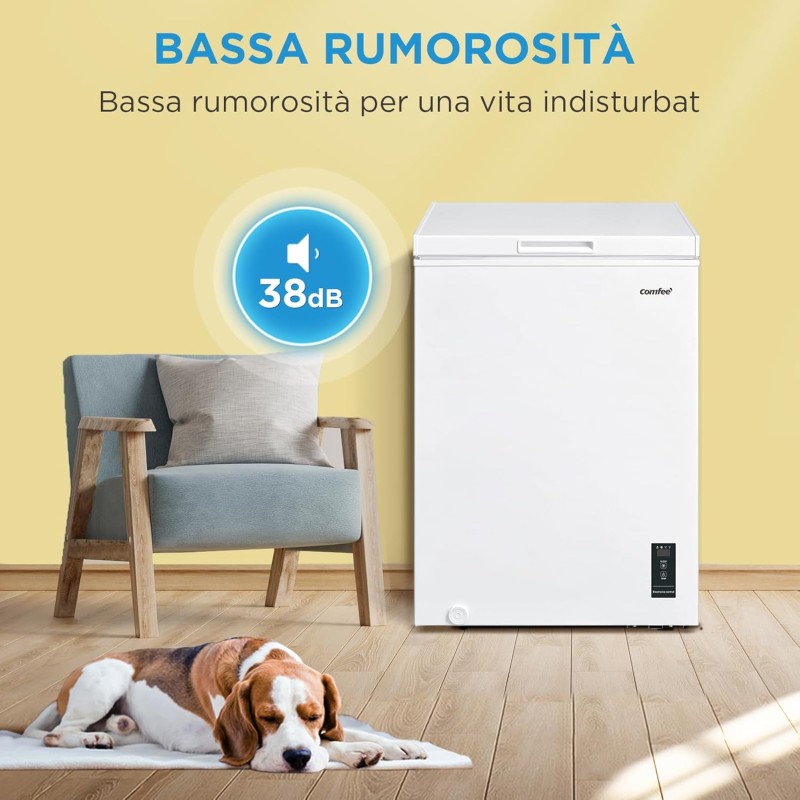 COMFEE' RCC100WH2(E) Congelatore a pozzetto, 99 Litri, Libera installazione, Silenzioso 38 dB, Sistema di raffreddamento D+, Controllo digitale, Adatto a vari scenari, Bianco