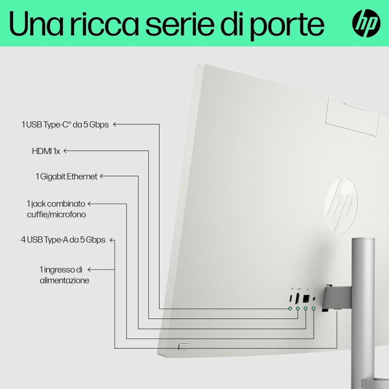 HP 27-cr0001sl All-in-One, AMD Ryzen 5 7520U, 8GB RAM LPDDR5, 512GB SSD NVMe, AMD Radeon Integrata, Display da 27" FHD IPS, Wi-Fi, Audio Integrato da 2W, Windows 11, Non è Touch, Bianco - 27" HP 27-cr0001sl All-in-One, AMD Ryzen 5 7520U, 8GB RAM LPDDR5, 512GB SSD NVMe, AMD Radeon Integrata, Display da 27" FHD IPS, Wi-Fi, Audio Integrato da 2W, Windows 11, Non è Touch, Bianco - 27"