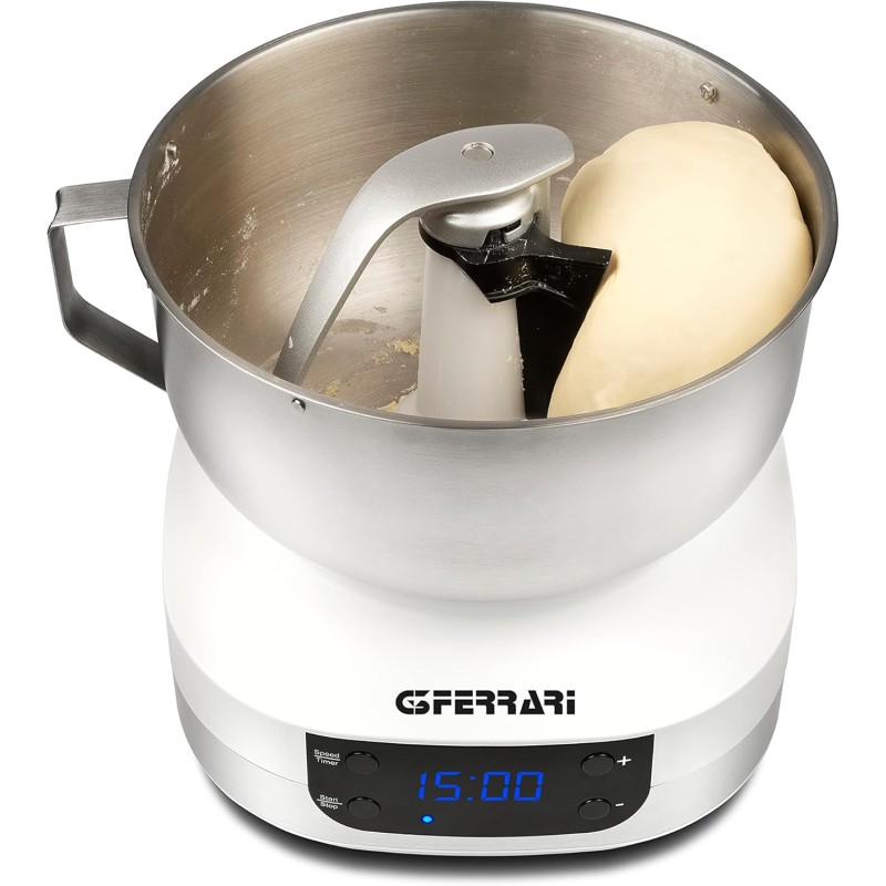 G3 Ferrari G20145 Impastatrice Planetaria Pastaio Gourmet, 1500 Watt, 5 Litri, Ciotola Inox con maniglia, Display digitale, 5 velocità, Timer, Ricettario incluso - Bianco/Inox G3 Ferrari G20145 Impastatrice Planetaria Pastaio Gourmet, 1500 Watt, 5 Litri, Ciotola Inox con maniglia, Display digitale, 5 velocità, Timer, Ricettario incluso - Bianco/Inox