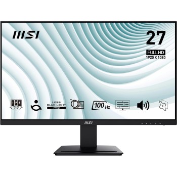 MSI PRO MP273A Monitor 27" FHD, IPS (1920 x 1080), fino a 100 Hz (con HDMI), Schermo Eye-Friendly, VESA 75x75, Altoparlanti integrati, Supporto Display Kit - HDMI 1.4, DP 1.2a, D-Sub - 27" Nero